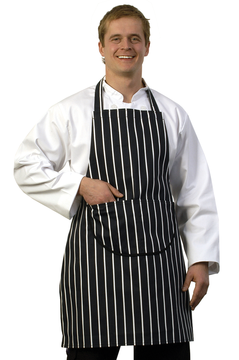 Classic Butchers Striped Bib Apron with Pocket - Blue